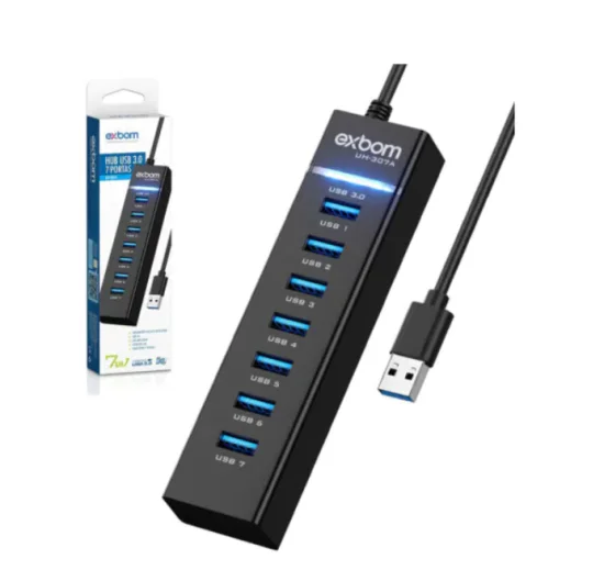 HUB USB 3.0 7 portas com LED Exbom UH-307A