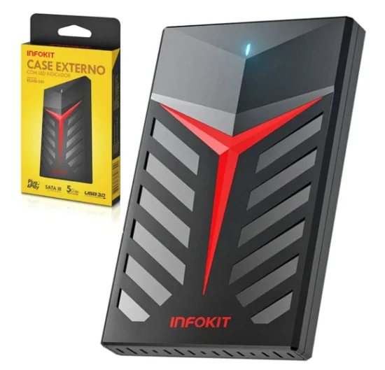 Case para HD Gamer 2.5 Sata II Usb 3.0 Fast 5 Gbps UASP 3TB INFOKIT - ECASE-350