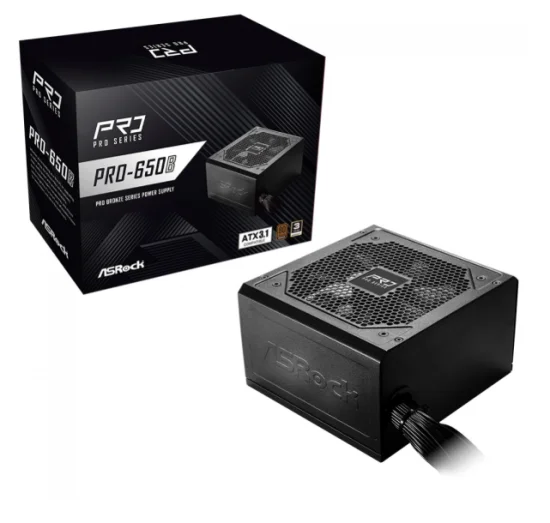 Fonte ASRock Pro, 650W, 80 Plus Bronze, ATX 3.1, PFC Ativo, Preto, PRO-650B