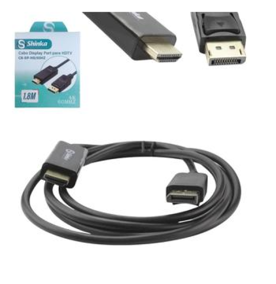 Cabo Conversor Displayport Para HDMI 4K Preto 1.80 Metros SHINKA CB-DP-HD