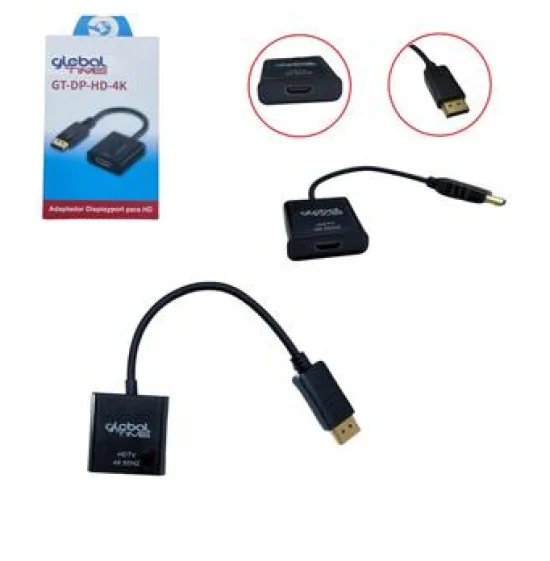 CONVERSOR DISPLAYPORT MACHO PARA HDMI FEMEA 4K 60 HZ GT-DP-HD-4K GLOBAL TIME