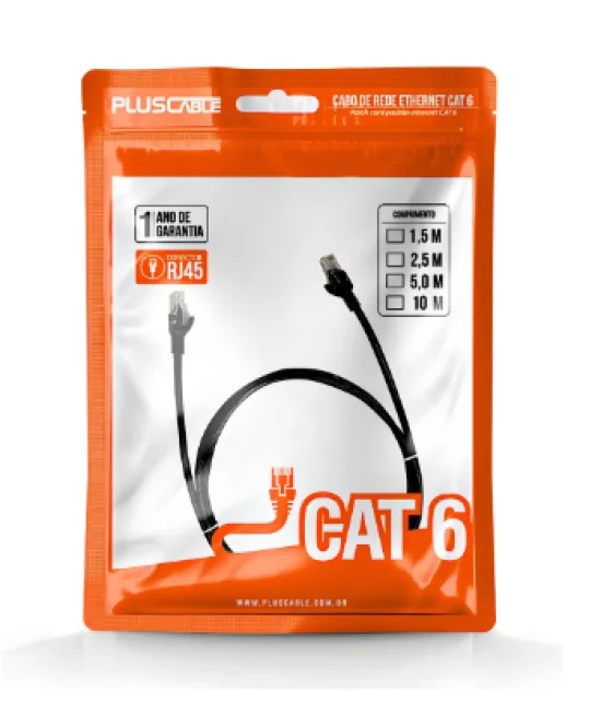 Patch Cord Cat6 5m Preto PlusCable