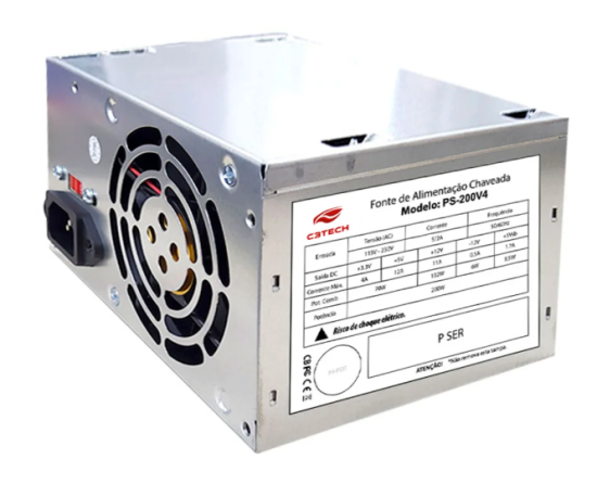 Fonte Atx C3tech Ps-200v4 200w Reais 24 Pinos, Bivolt Manual 115/230v, Cooler Silencioso