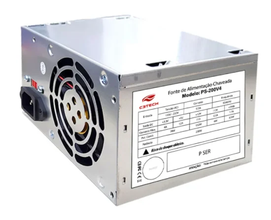 Fonte Atx C3tech Ps-200v4 200w Reais 24 Pinos, Bivolt Manual 115/230v, Cooler Silencioso