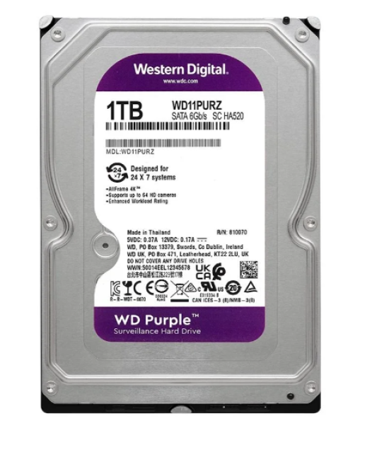 HD Surveillance WD Purple, 1TB, 5400RPM, Cache 64MB, 3.5', SATA - WD11PURZ