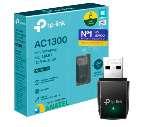 Adaptador USB Mini TP-Link Archer T3U WiFi Dual Band AC1300 867Mbps - Preto