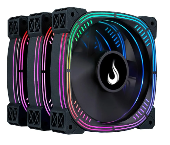 Kit Com 3 Ventoinhas Rise Mode Aura Pro Black, ARGB, 120mm, Preto - RM-AUB-02-ARGB