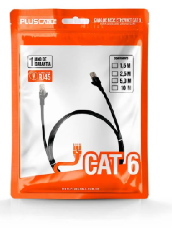 Cabo De Rede UTP, Plus Cable Patch Cord Rj45, Cat 6, 2.5M - PC-ETH6U25BK - Preto