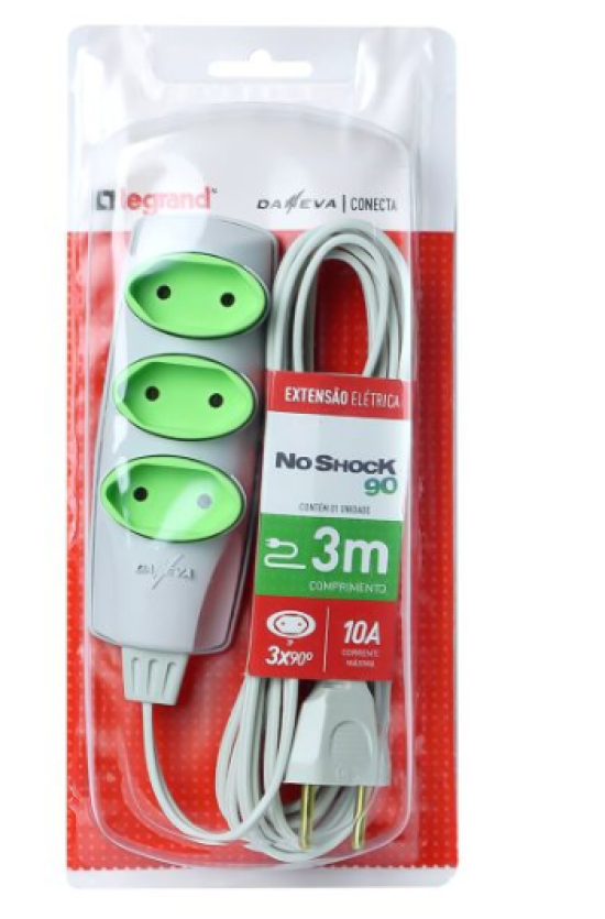 Extensao Noshock 90 Pl 2X0,75 2P 10A Cinza 3 Metros Dn1469