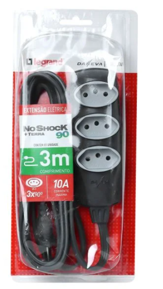 Extensao Noshock 90 Pp 3X0,75 2P+T 10A Grafite 3 Metros Dn1907