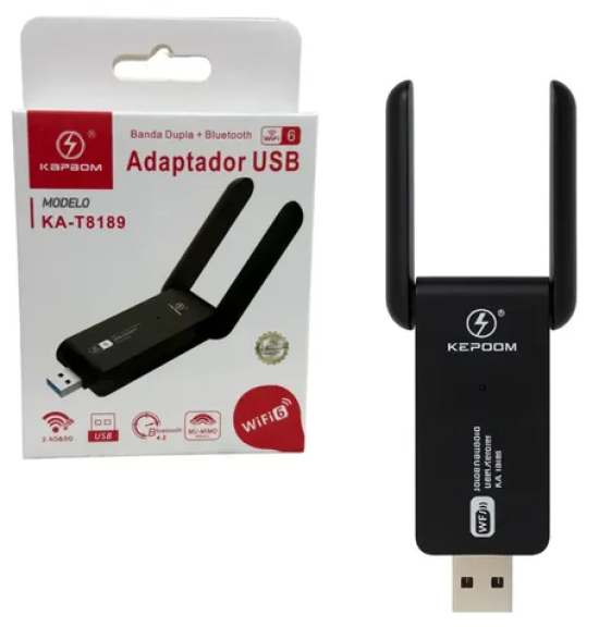 Adaptador Wifi Usb Dual Band Com 2 Antenas KA-T8189 - Kapbom