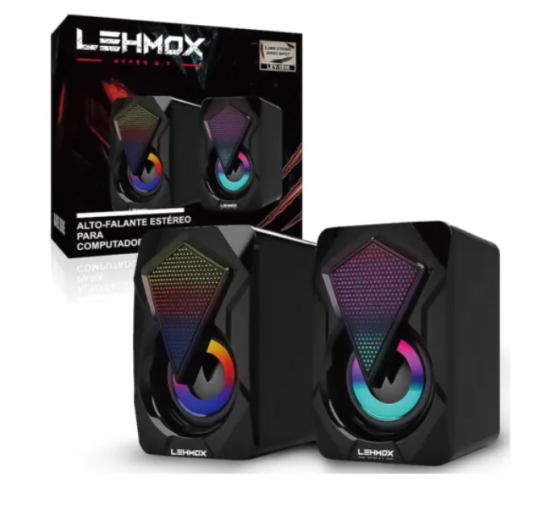Caixa de Som para PC USB P2 com Ilumina��o Led RGB Lehmox - LEY-1916