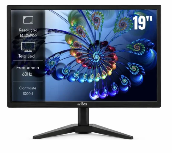 Monitor LED 19 Polegadas mnBox DMN002 HD 1440x900 HDMI VGA 5ms Bivolt VESA