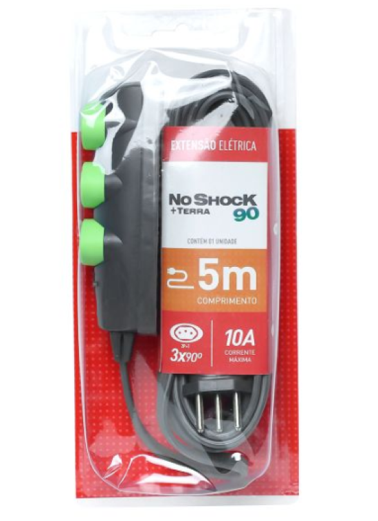 Extensao Noshock 90 Pp 3X0,75 2P+T 10A Grafite 5 Metros Dn1908 3 Pinos