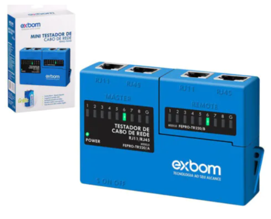 Mini Testador De Cabo de Rede RJ45/RJ11 Portatil Exbom FEPRO-TR220