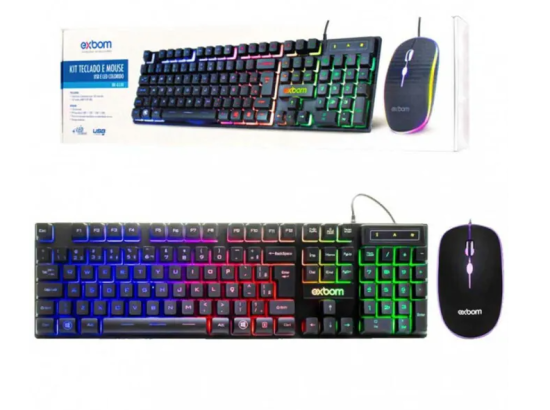 Kit Teclado e Mouse USB LED RGB ABNT2 Exbom BK-G550