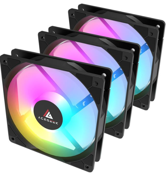 Kit Ventoinhas Acegeek RW12 3x1, Rainbow, 3x120mm, Preto, AG-RW12-3X1-BK