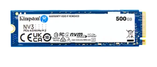 SSD Kingston NV3, 500 GB, M.2 2280, PCIe 4.0 x4, NVMe, Leitura: 5000 MB/s, Grava��o: 3000 MB/s, Azul - SNV3S/500G