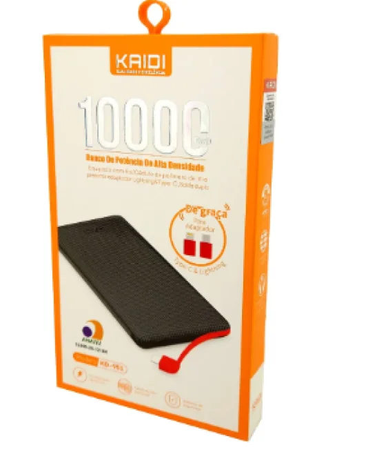 Power Bank Bateria Externa 10.000mah Kaidi Kd-951 Universal Cor Preto