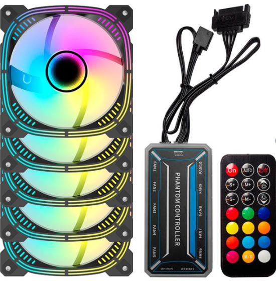 Kit Ventoinha Acegeek Prime, 5x120mm, ARGB, Com Controladora, Preto, AG-PRIME5X1-BK
