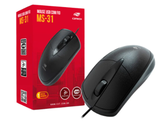 Mouse USB Com Fio, 3 Bot�es Ms-31 C3t Preto