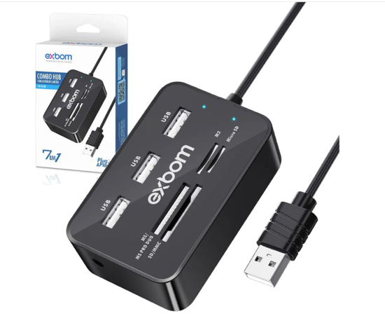 Hub USB 2.0 Leitor de Cart�o 7 em 1 Exbom - UH-R230
