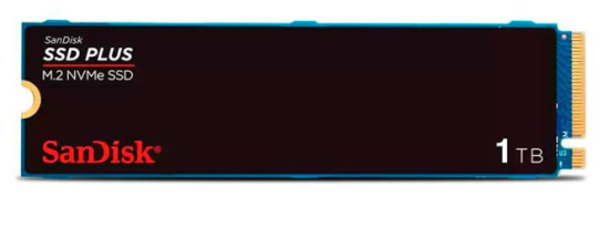 SSD Sandisk Plus, 1TB, M.2 2280, PCIe NVMe, Leitura 3200 MB/s, Gravacao 2500 MB/s, SDSSDA3N-1T00-G26