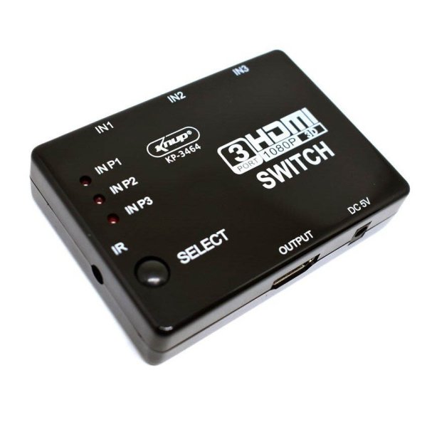 Adaptador Switch HDMI com Controle Remoto 3 Entradas 1 Sa�da - KP-3464