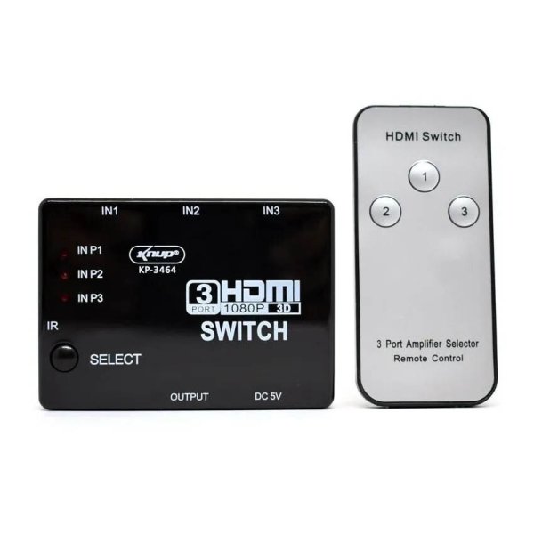 Adaptador Switch HDMI com Controle Remoto 3 Entradas 1 Sa�da - KP-3464