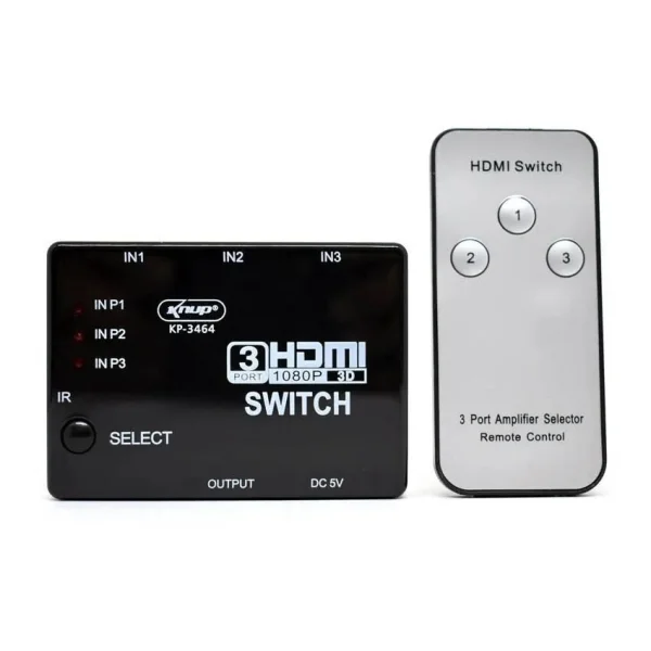 Adaptador Switch HDMI com Controle Remoto 3 Entradas 1 Sada - KP-3464