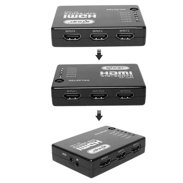 Adaptadores Mini Switch HDMI 5 Portas Distribuidor Splitter Video 1080 Full 3D - KP-3460
