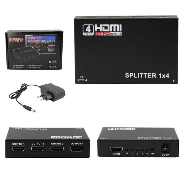 Splitter Divisor HDMI 1 Entrada 4 Sadas Full HD 3D 4K - HUB0028