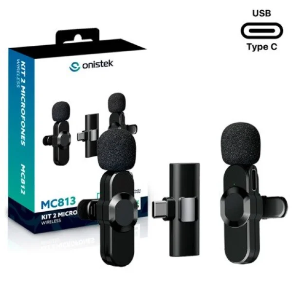 Kit 2 Microfones de Lapela Wireless Smartphone Tipo C Onistek ON-MC813