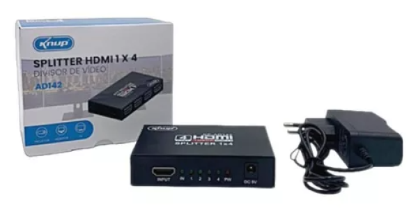 Splitter Divisor HDMI 1 Entrada 4 Sa�das Full HD 3D 4K - Knup KP-AD142