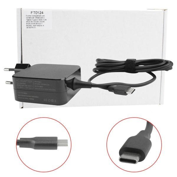 Fonte Compat�vel com Notebook Ultrabook e Tablet USB-C 45W 1.2A 20V2.25 15V3A 12V3A 9V2A 5V2A DY-TPC-45