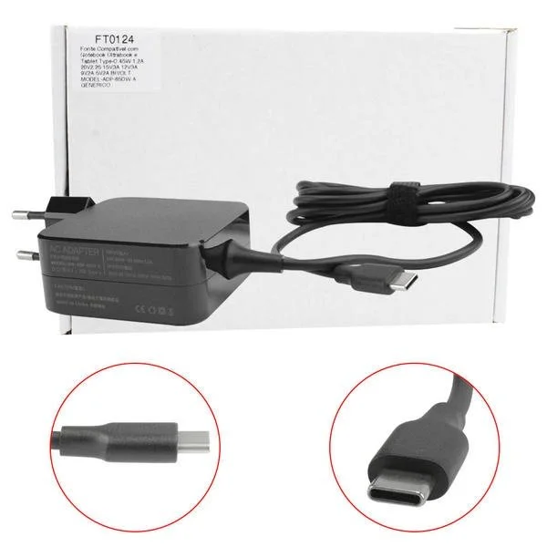 Fonte Compatvel com Notebook Ultrabook e Tablet USB-C 45W 1.2A 20V2.25 15V3A 12V3A 9V2A 5V2A DY-TPC-45