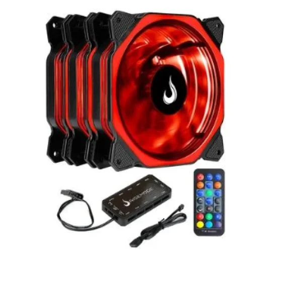 Kit Com 3 Ventoinhas Rise Mode Aura, 120mm, RGB, Preto - RM-AU-02-RGB