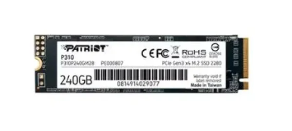 SSD Patriot P310, 240GB, M.2 2280 PCIe Gen3x4, NVMe 1.3, Leitura: 1700MB/s e Gravao: 1000MB/s, Preto - P310P240GM28