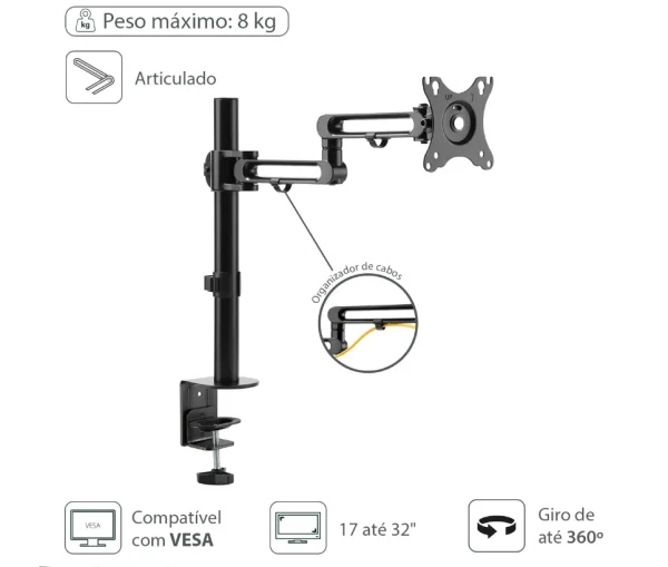 Suporte Articulado Para Monitor De 17 A 32
