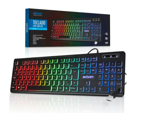 Teclado Gamer Multimídia com Led RGB Padrão ABNT 2 Exbom - BK-155C