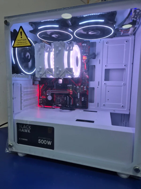 Computador Gamer Ryzen 5 5600GT 3.ghz, Placa Me B450M AM4, Memria 16GB DDR4 Kingston Hyper Fury, SSD Nvme 1TB Crucial, Fonte 500W 80 Plus, Gabinete Hx300M Branco, Kit 3 Cooler Rgb, Air Cooler.