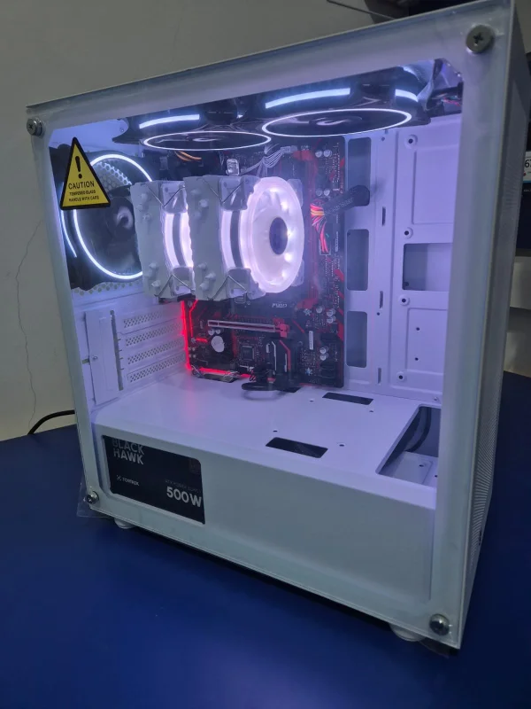 Computador Gamer Ryzen 5 5600GT 3.ghz, Placa Me B450M AM4, Memria 16GB DDR4 Kingston Hyper Fury, SSD Nvme 1TB Crucial, Fonte 500W 80 Plus, Gabinete Hx300M Branco, Kit 3 Cooler Rgb, Air Cooler.