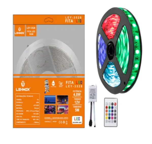 Fita De Led Rgb 3528 Com Controle s/ Fonte LEHMOX - LEY-3528