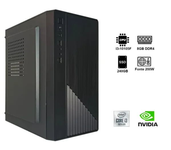 Computador Intel I3-10105F 3.7GHZ Dcima Gerao, Placa Me Msi H510M-B DDR4 - 1151, Memria Ram 8GB DDR4, SSD 240GB, Placa De Video G210 1GB Gabinete Com Fonte ATX 200W