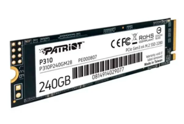 SSD Patriot P310, 240GB, M.2 2280 PCIe Gen3x4, NVMe 1.3, Leitura: 1700MB/s e Gravao: 1000MB/s, Preto - P310P240GM28
