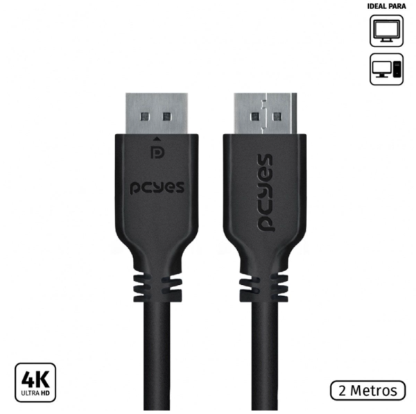 Cabo Displayport M Para Displayport M 1.2 - Preto - 2 Metros - Pdpm-2