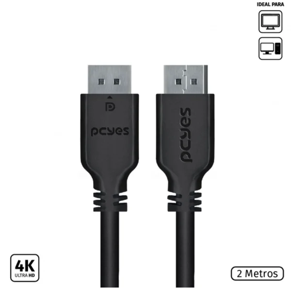 Cabo Displayport M Para Displayport M 1.2 - Preto - 2 Metros - Pdpm-2