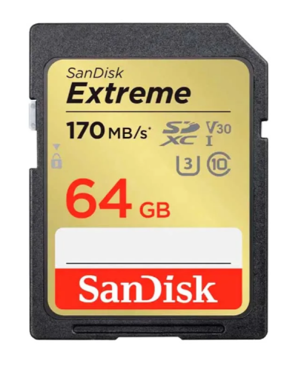 Cart�o Sdxc 64GB, Sandisk Extreme 4k 170mb/s Uhs-i,V30, U3,Classe 10