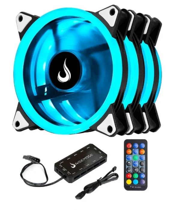 Kit Com 3 Ventoinhas Rise Mode Smart, 120mm, RGB, Preto - RM-FN-02-RGB