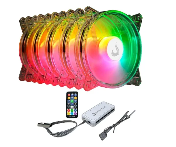 Kit Com 5 Ventoinhas Rise Mode Crystal Sound, 120mm, ARGB, Transparente - RM-CS-02-ARGB